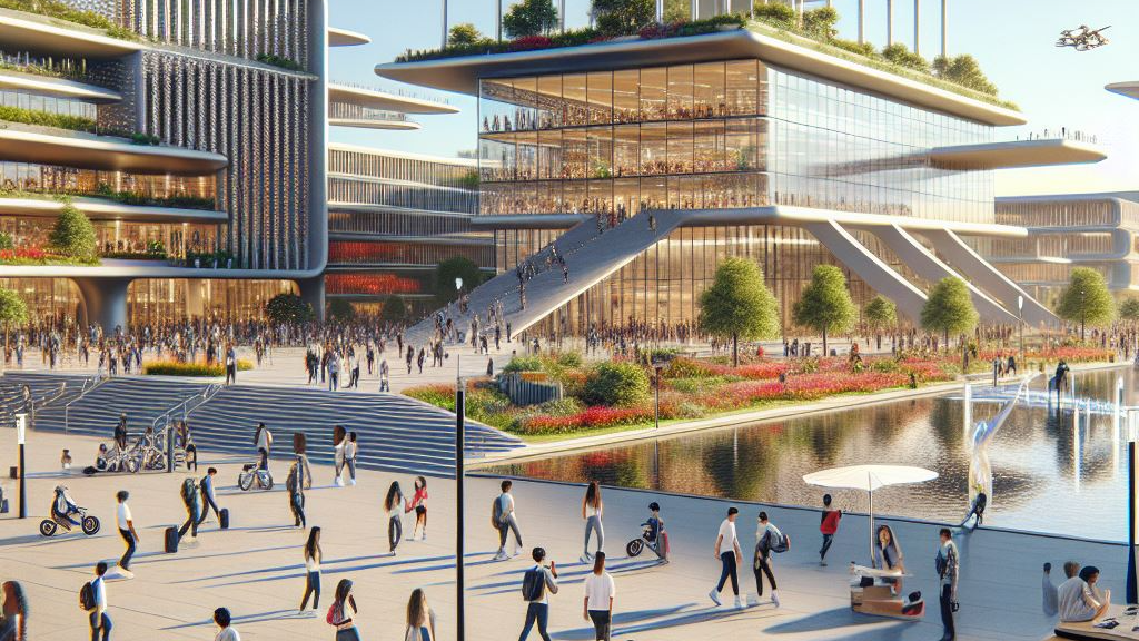 A futuristic AI image of the UIC campus